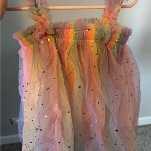 Stardust and Glutter Rainbow Tulle Dress with Star Accents